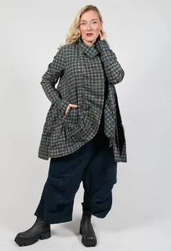 Jacket with High Low Peplum Hem in Ink Check