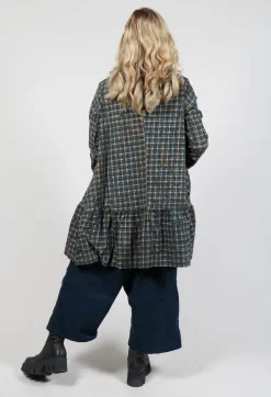 Jacket with High Low Peplum Hem in Ink Check