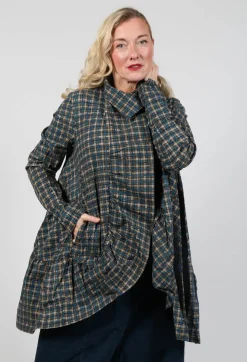Jacket with High Low Peplum Hem in Ink Check