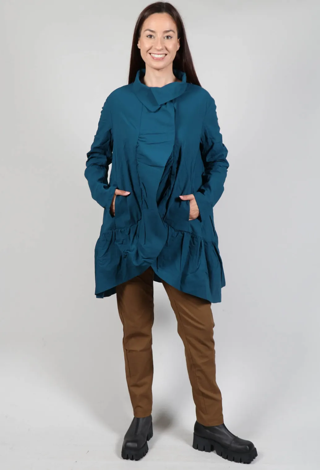 Jacket with High Low Peplum Hem in Ink