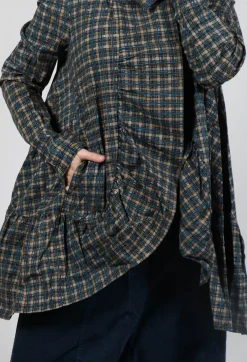 Jacket with High Low Peplum Hem in Ink Check