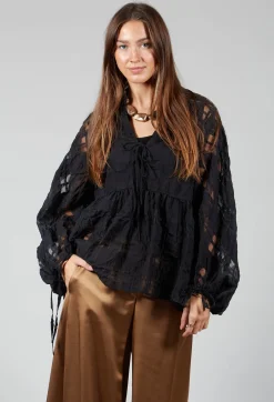 Jacquard Check Blouse in Black