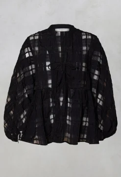 Jacquard Check Blouse in Black