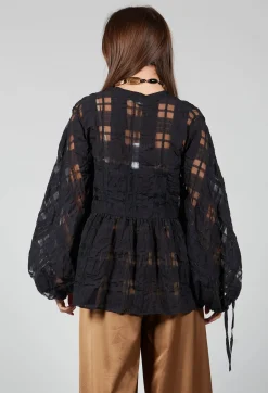 Jacquard Check Blouse in Black