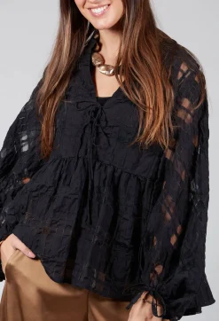 Jacquard Check Blouse in Black