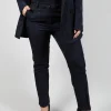 Jacquard Cigarette Trousers in Navy