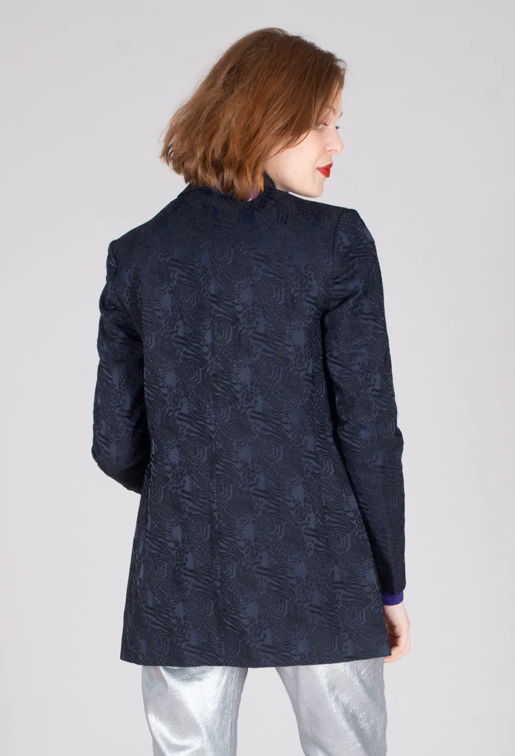 Jacquard Double Breasted Jacket in Navy