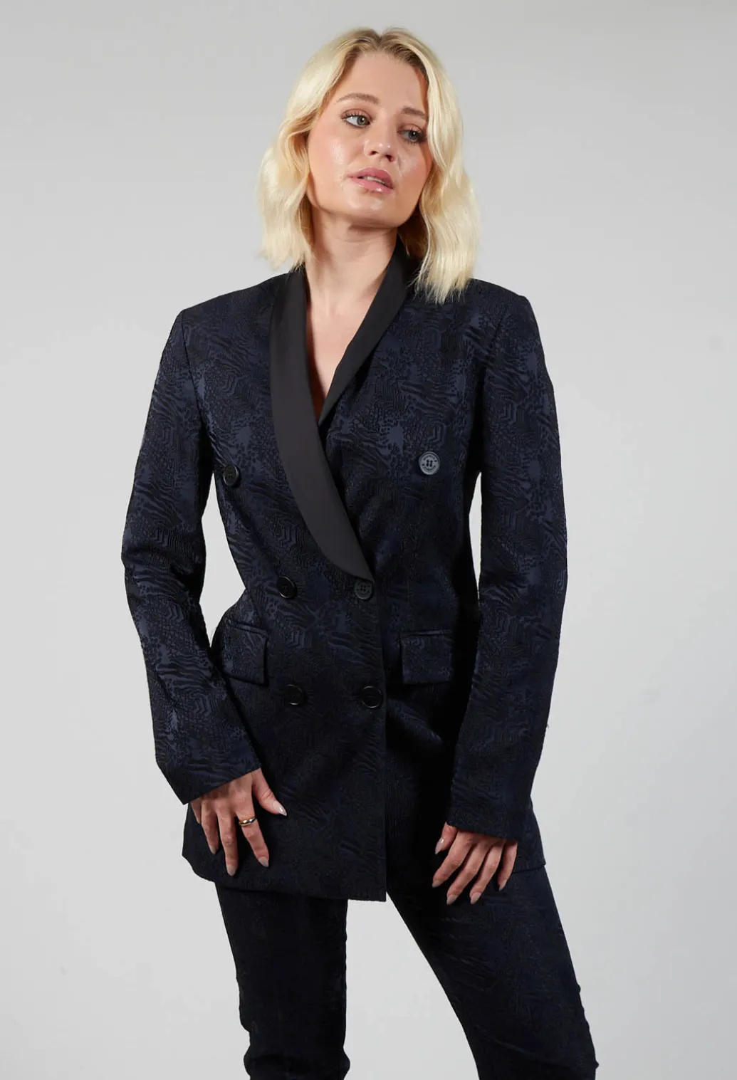 Jacquard Double Breasted Jacket in Navy