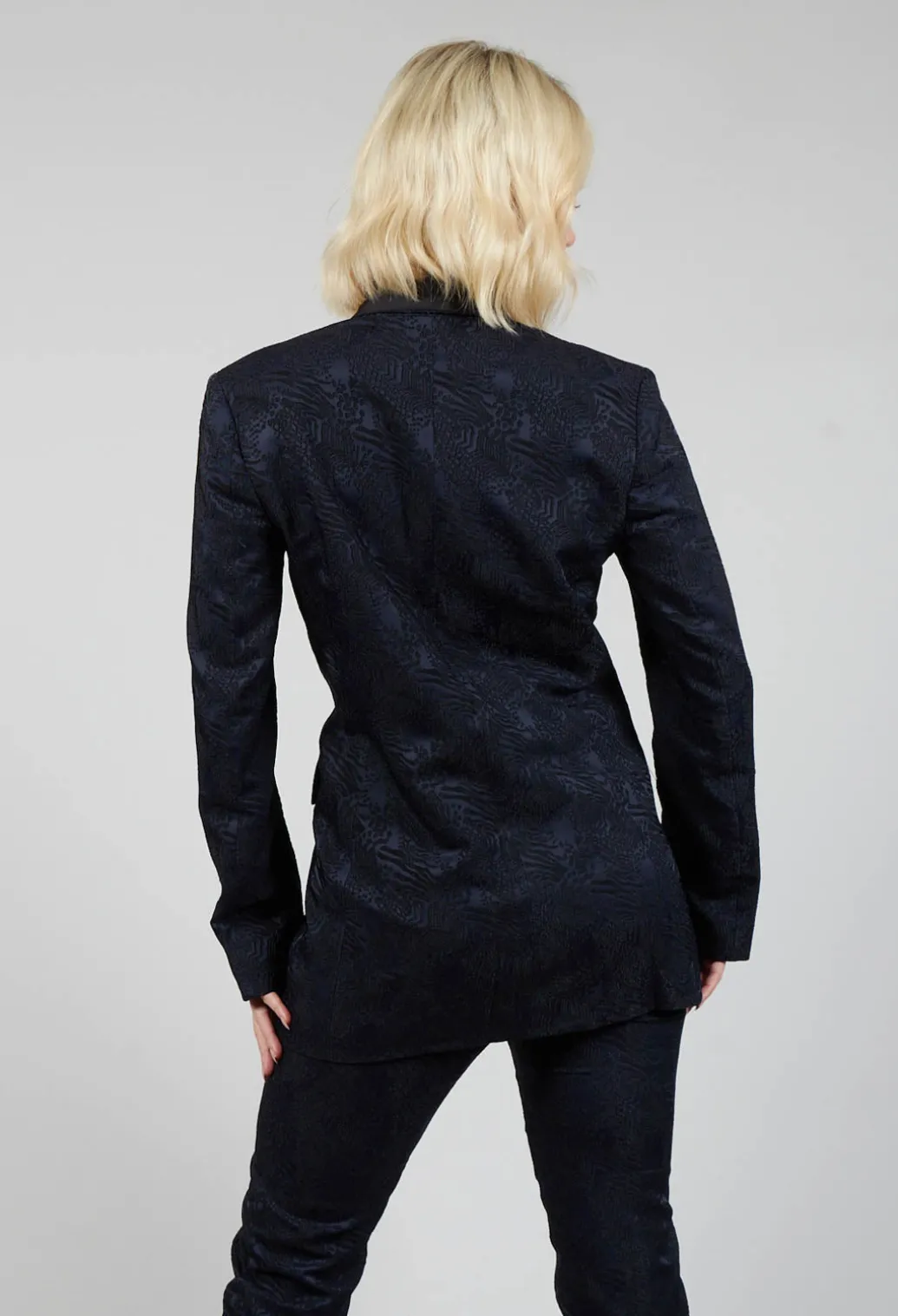 Jacquard Double Breasted Jacket in Navy