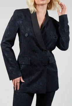 Jacquard Double Breasted Jacket in Navy