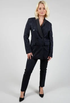 Jacquard Double Breasted Jacket in Navy