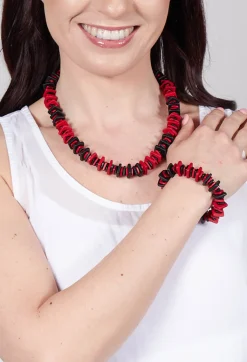 Jagged Ceramics Bracelet in Red Black