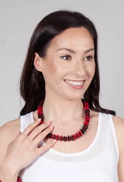 Jagged Ceramics Necklace in Red Black