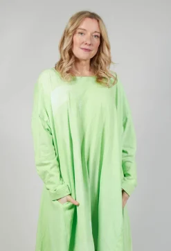 Jersey Dress with Drawstring Hem in Lime Print