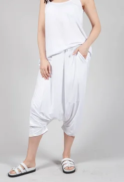 Jersey Drop-Crotch Trousers in White