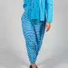 Jersey Drop-Crotch Trousers in Turquoise with Blue Lines