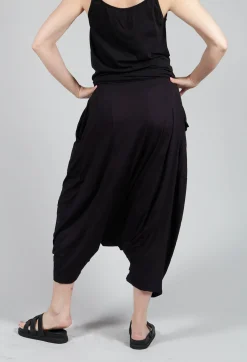 Jersey Drop-Crotch Trousers in Black