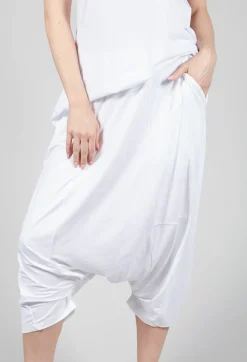 Jersey Drop-Crotch Trousers in White