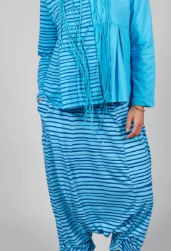 Jersey Drop-Crotch Trousers in Turquoise with Blue Lines
