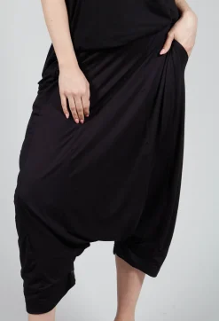 Jersey Drop-Crotch Trousers in Black