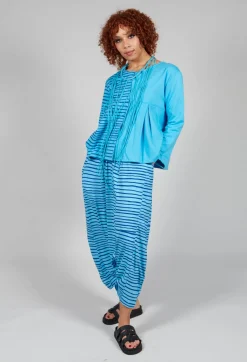 Jersey Drop-Crotch Trousers in Turquoise with Blue Lines
