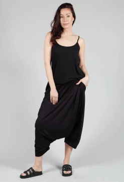 Jersey Drop-Crotch Trousers in Black