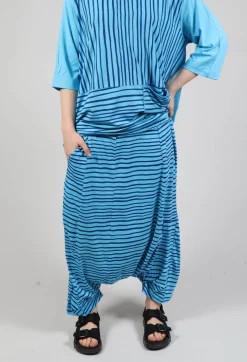 Jersey Drop-Crotch Trousers in Turquoise with Blue Lines