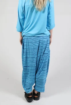 Jersey Drop-Crotch Trousers in Turquoise with Blue Lines