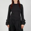 Jersey High Neck Top with Feature Sleeves in Nero
