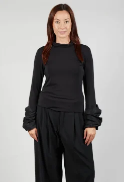 Jersey High Neck Top with Feature Sleeves in Nero