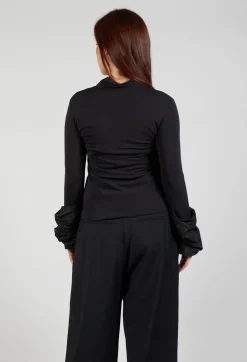 Jersey High Neck Top with Feature Sleeves in Nero