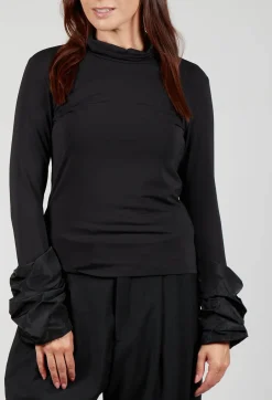 Jersey High Neck Top with Feature Sleeves in Nero