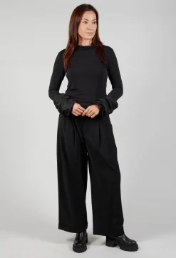 Jersey High Neck Top with Feature Sleeves in Nero