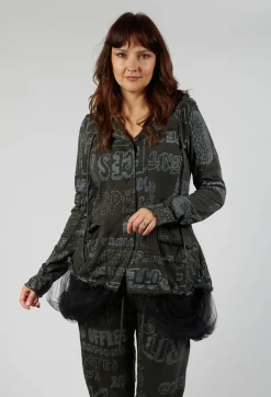 Jersey Jacket with Netted Hemline in Jungle Shiny Print