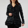 Jersey Jacket with Netted Hemline in Black Shiny Print
