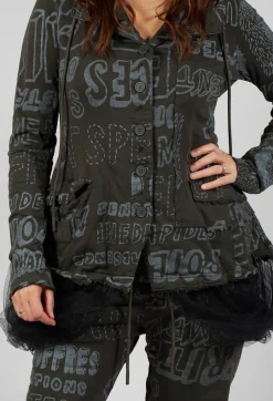 Jersey Jacket with Netted Hemline in Jungle Shiny Print