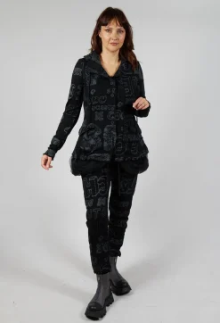 Jersey Jacket with Netted Hemline in Black Shiny Print