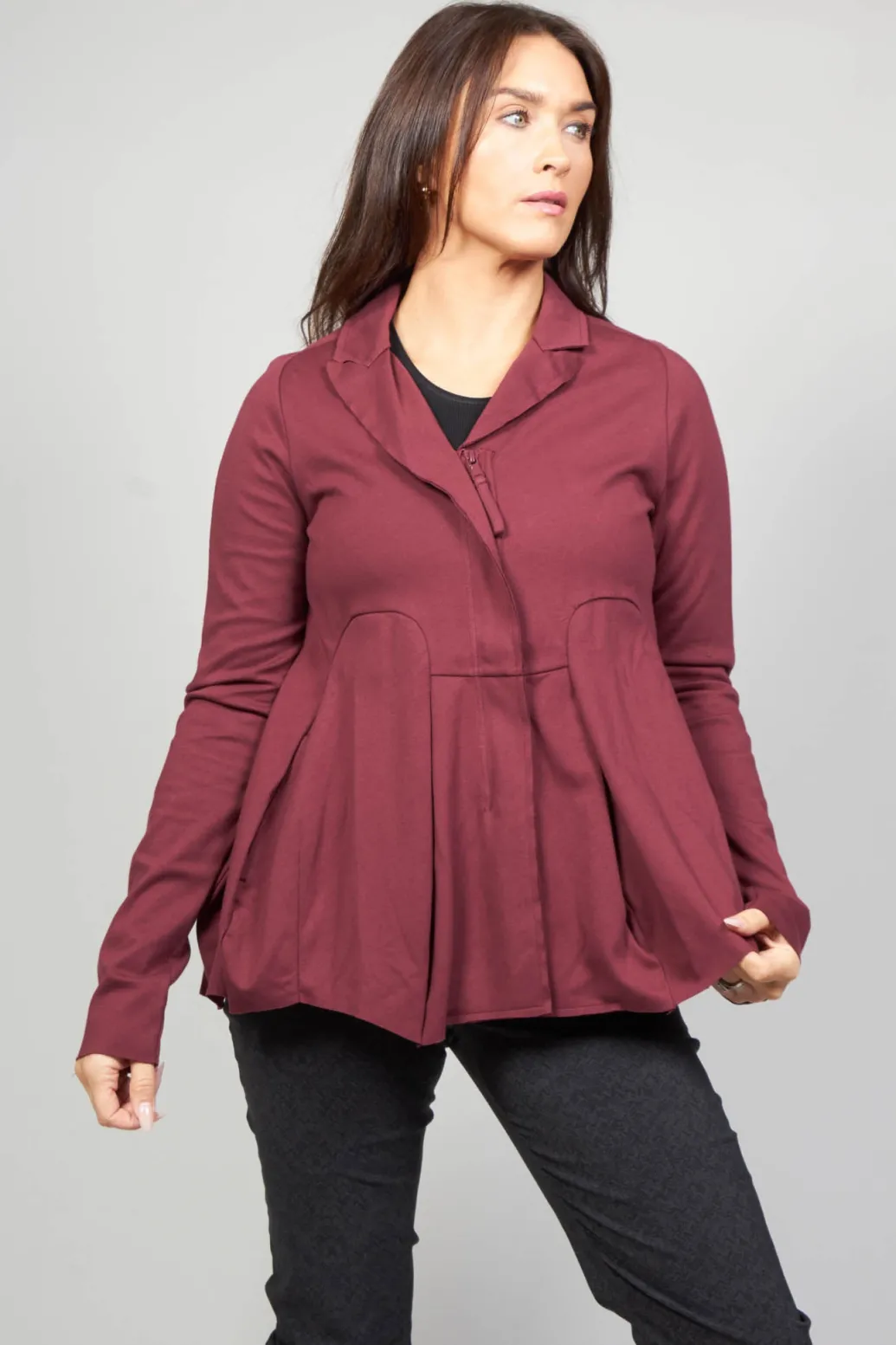 Jersey Jacket with Tulip Hem in Wine