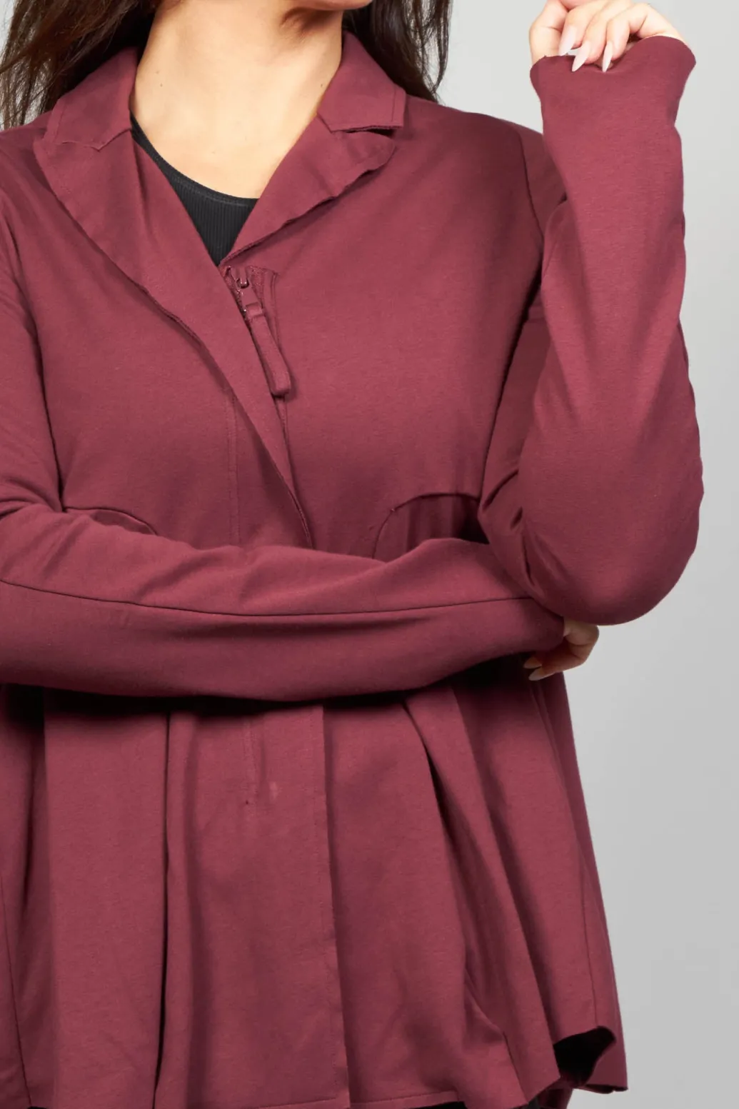 Jersey Jacket with Tulip Hem in Wine