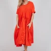 Jersey Pleated Dress with Dropped Waist in Mandarine