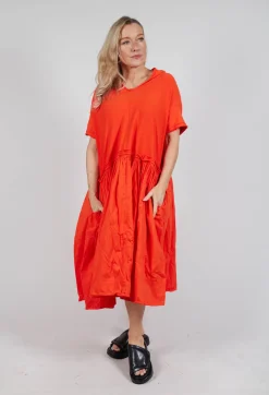 Jersey Pleated Dress with Dropped Waist in Mandarine