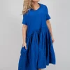 Jersey Pleated Dress with Dropped Waist in Royal