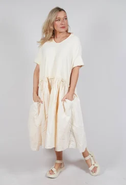 Jersey Pleated Dress with Dropped Waist in Greige