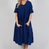 Jersey Pleated Dress with Dropped Waist in Ocean