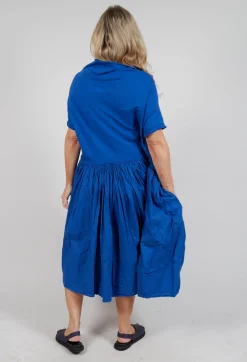 Jersey Pleated Dress with Dropped Waist in Royal