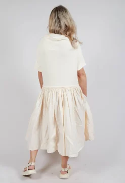 Jersey Pleated Dress with Dropped Waist in Greige