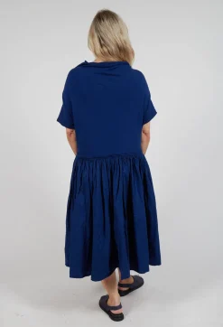 Jersey Pleated Dress with Dropped Waist in Ocean