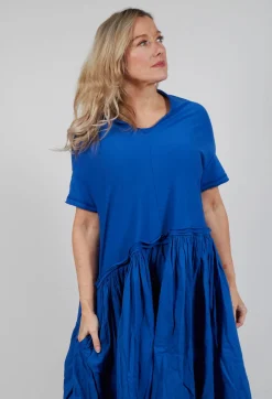 Jersey Pleated Dress with Dropped Waist in Royal