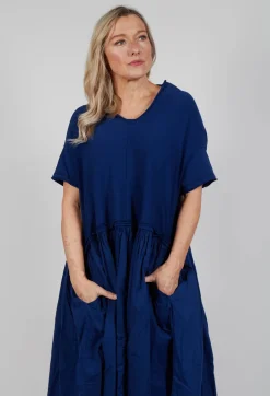 Jersey Pleated Dress with Dropped Waist in Ocean