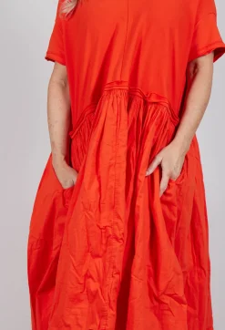 Jersey Pleated Dress with Dropped Waist in Mandarine